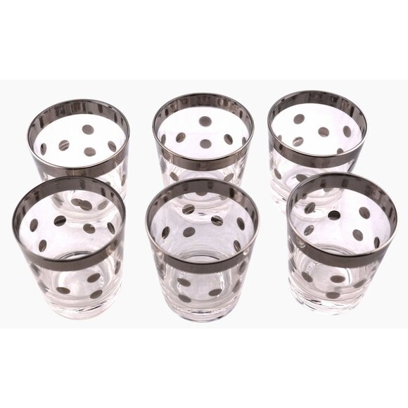 Vintage Mid Century Silver Polka Dot Old Fashioned Glasses Set of 6 Hollywood - Picture 4 of 8